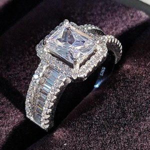 DIAMOND 925 STERLING SILVER ENGAGEMENT RING, CUTE RING, SHINY RING.